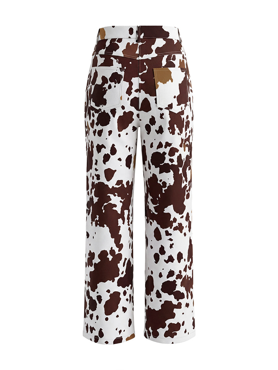 Printed High-Waist Contrast Pants