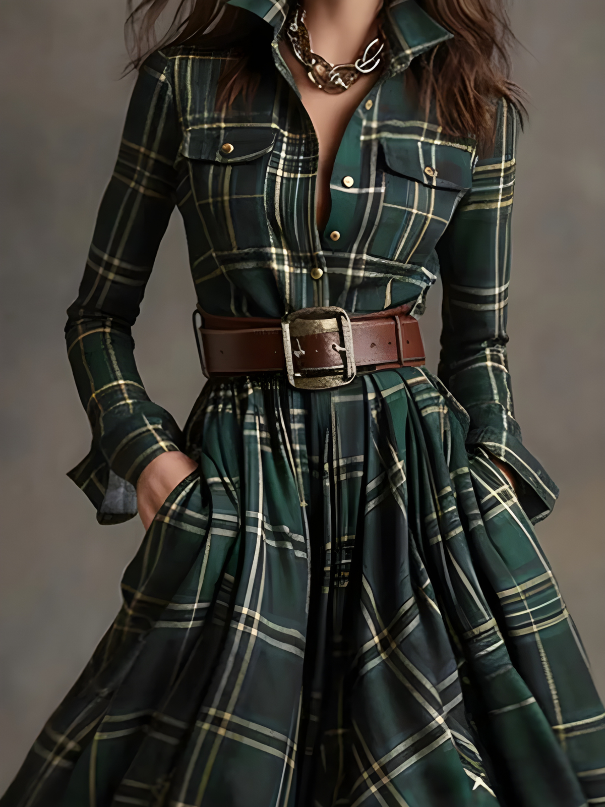 Elara | Plaid Button-Front Maxi Dress