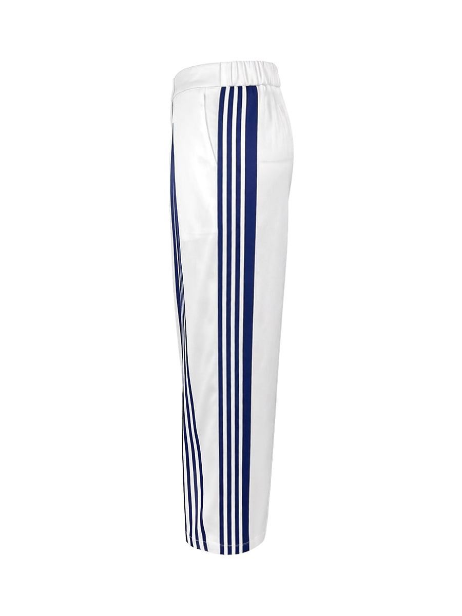 Wide-Leg High-Waist Pocket Contrast Belt