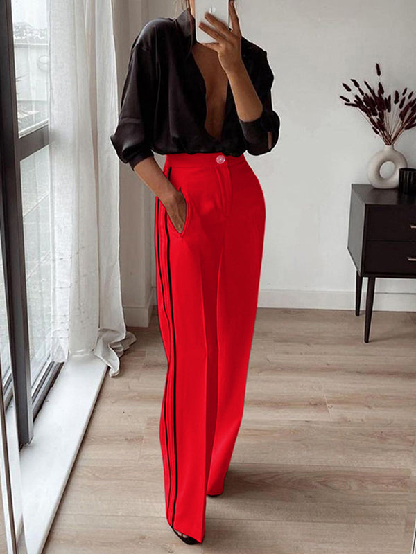 Striped High-Waist Pocket Relaxed Pants