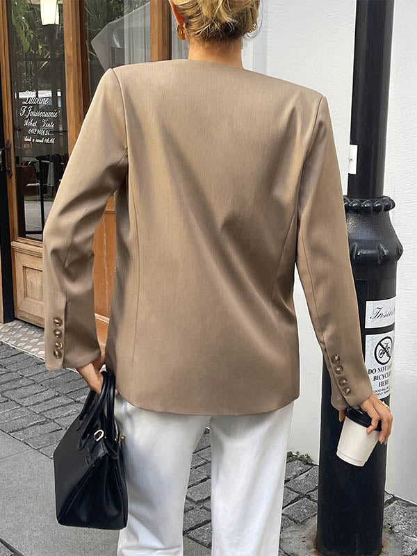 Button-Detail Long-Sleeve Relaxed Blazer
