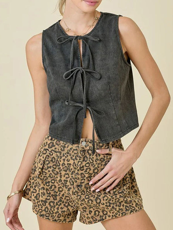 Lace Round-Neck Sleeveless Relaxed Vest