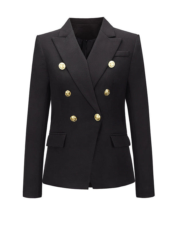 Notch-Collar Button-Detail Long-Sleeve Blazer