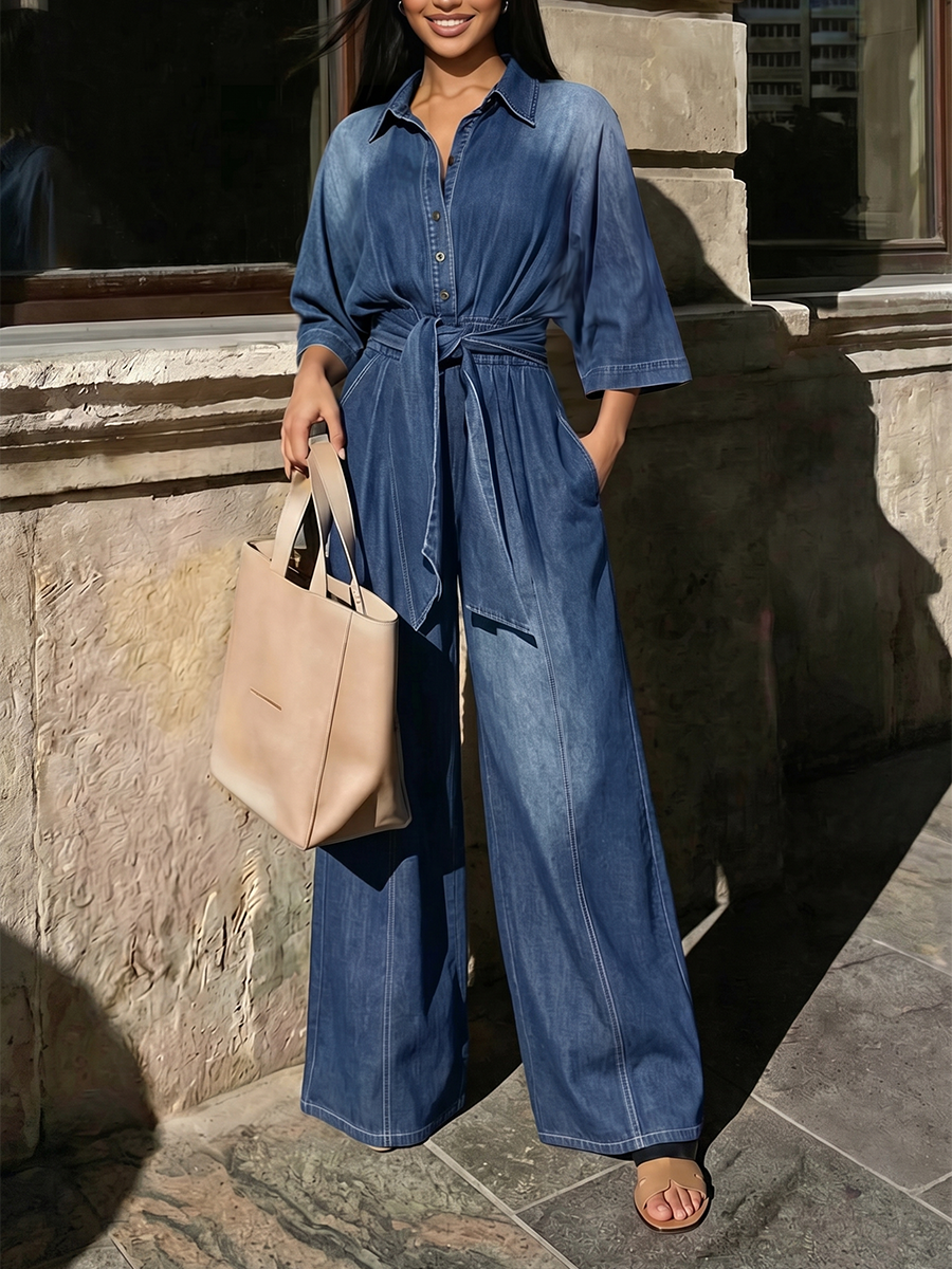 Gradient High-Waist Button-Detail Pocket Jumpsuit