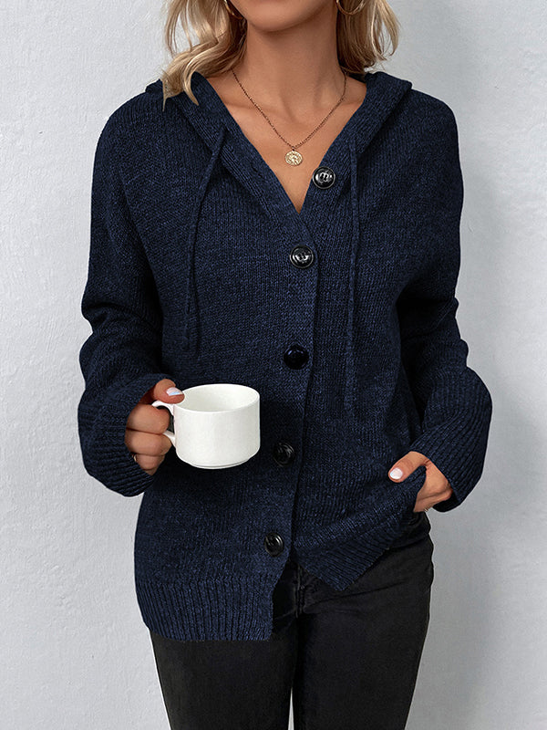 Hooded Button-Detail Cardigan