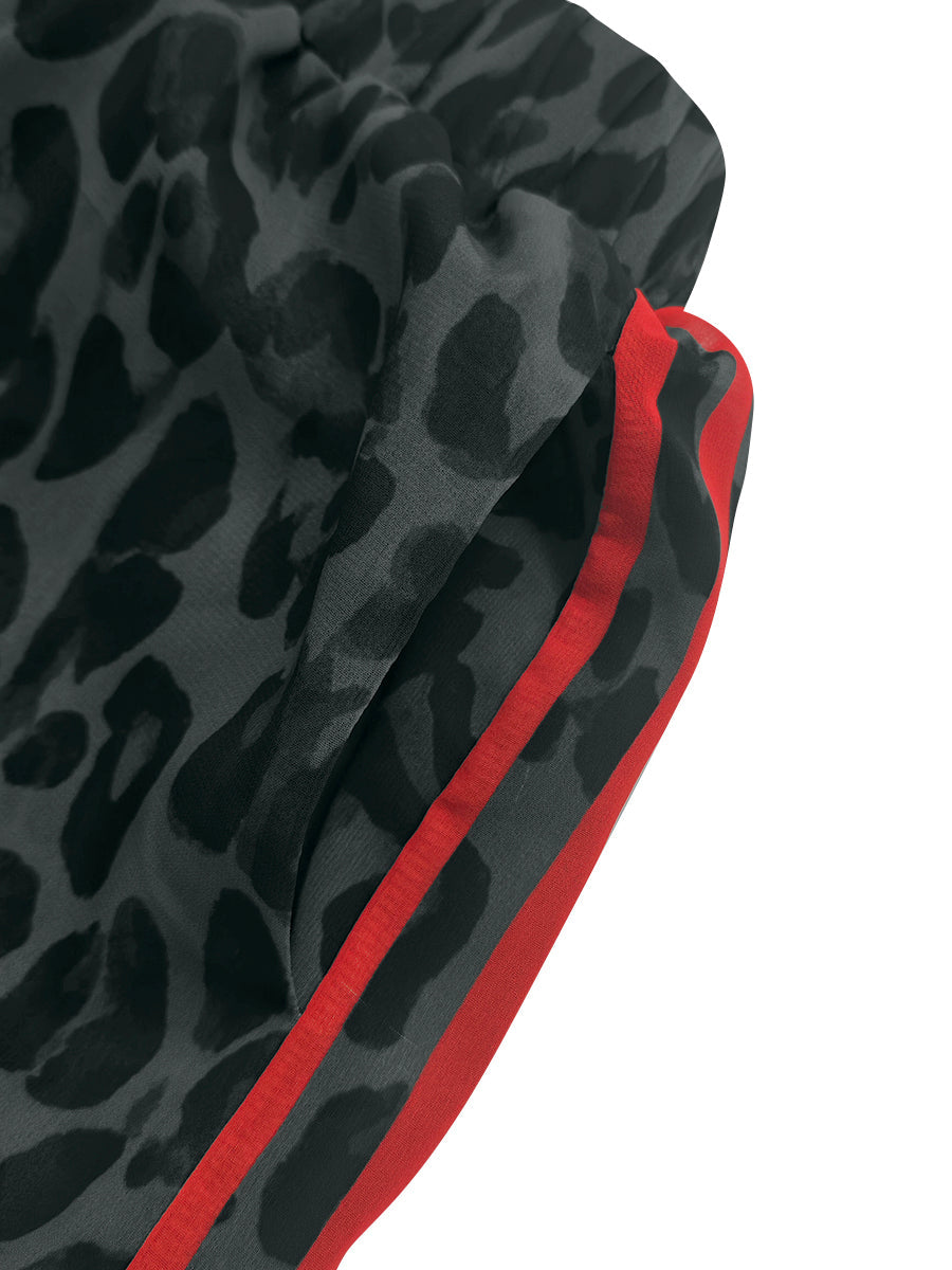 Leopard Print Striped Wide-Leg Pocket Pants
