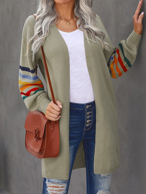 Striped Long-Sleeve Relaxed Contrast Cardigan