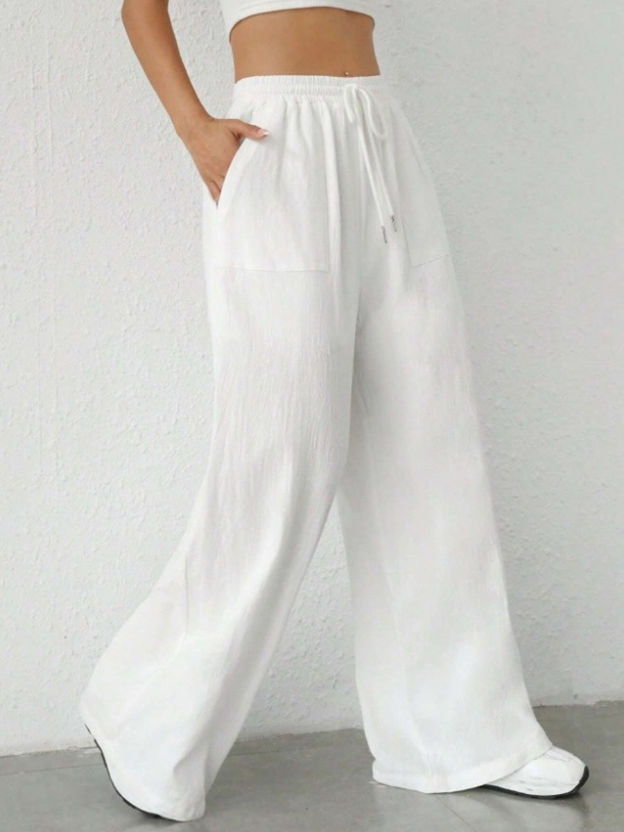 Wide-Leg High-Waist Pleated Pocket Pants