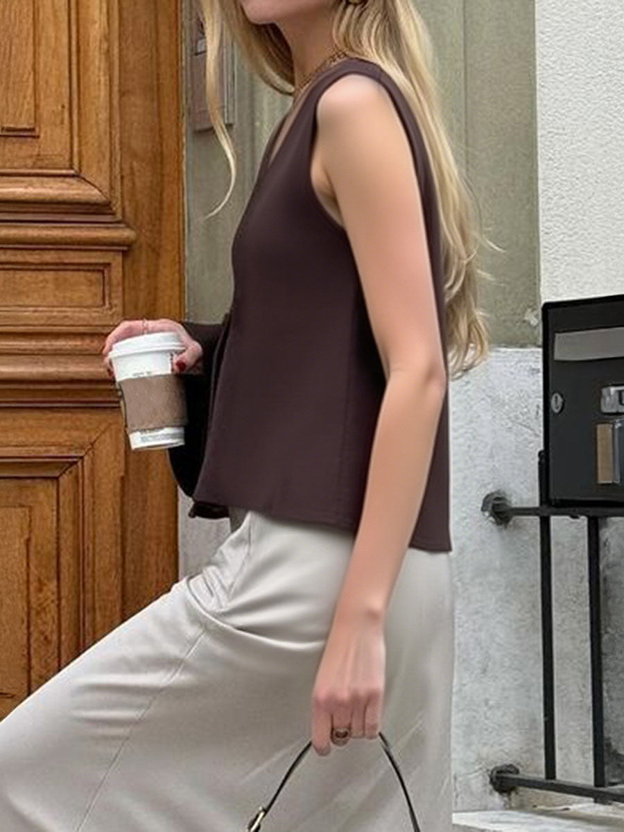 V-Neck Button-Detail Sleeveless Vest