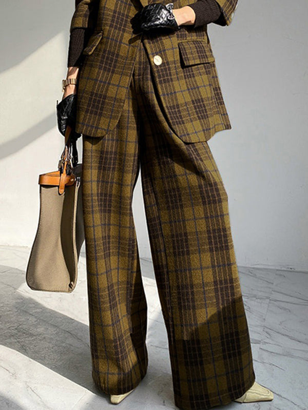 Checked High-Waist Relaxed Pants