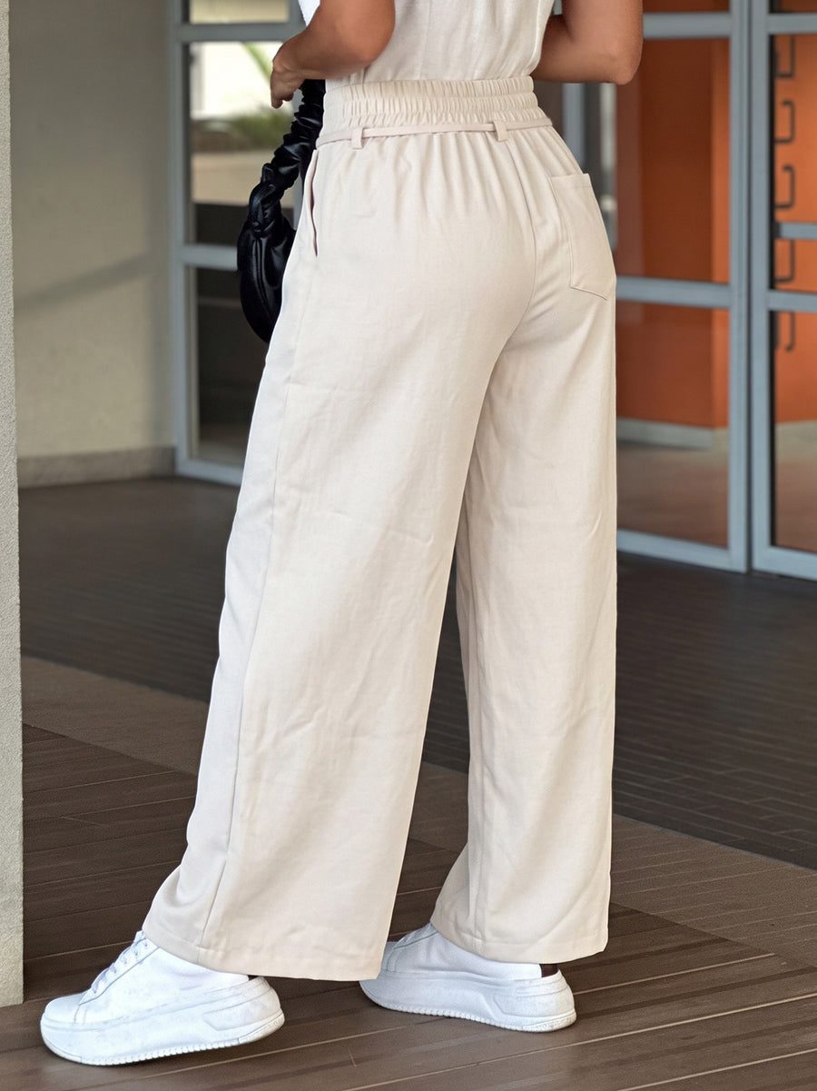 Wide-Leg Pocket Elastic Relaxed Pants