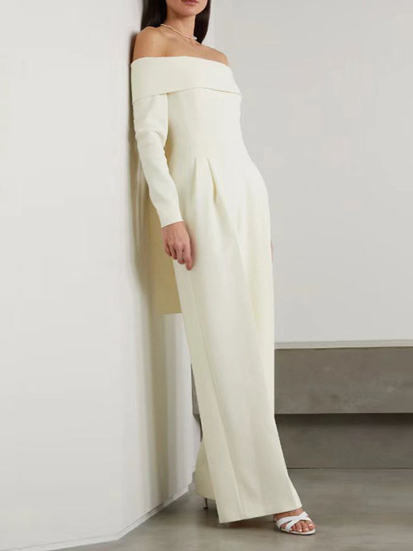 High-Waist Pleated Long-Sleeve Jumpsuit