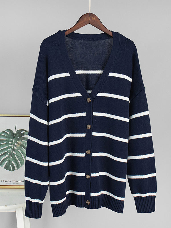 Striped V-Neck Long-Sleeve Relaxed Cardigan