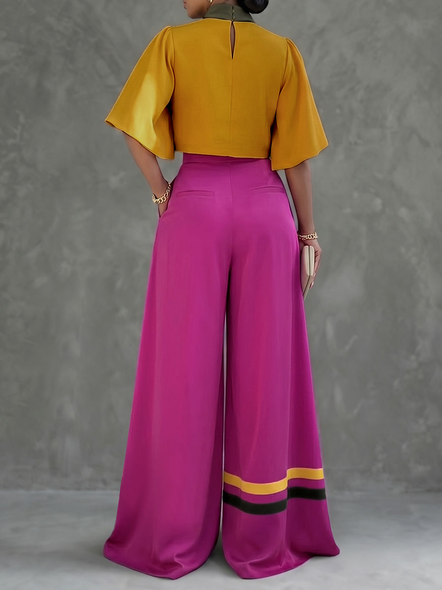 Wide-Leg High-Waist Button-Detail Pocket Pants
