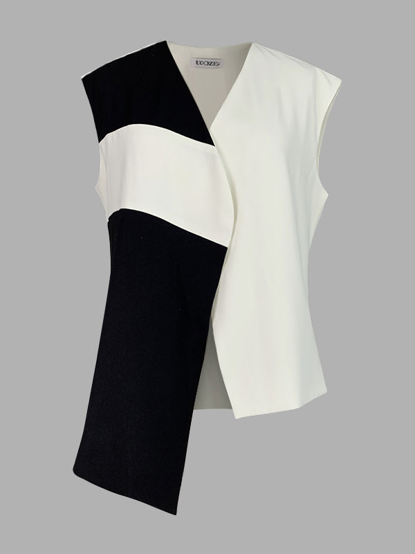 V-Neck Asymmetric Sleeveless Relaxed Vest