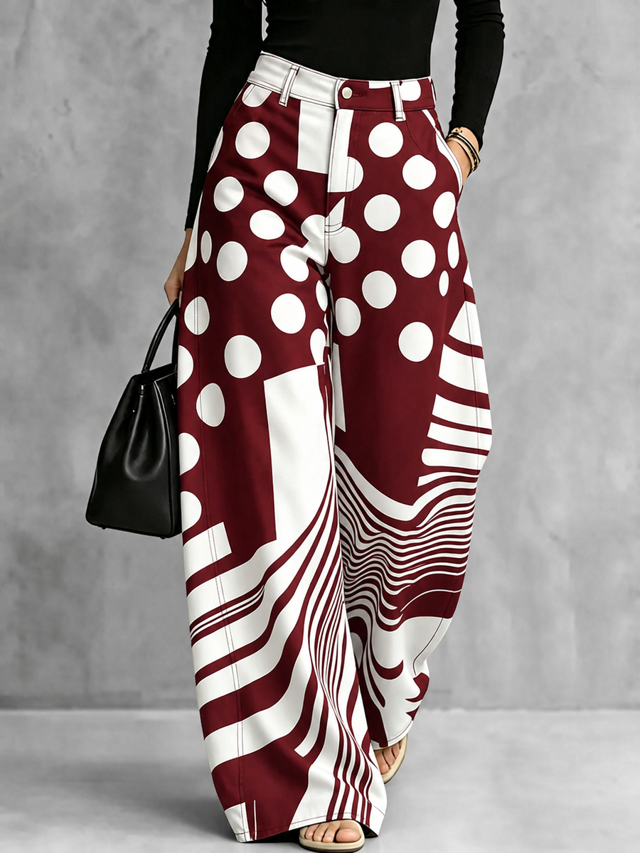 Striped Wide-Leg Button-Detail Zip Pants