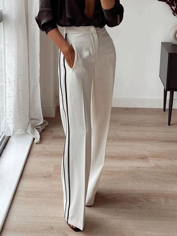 Striped High-Waist Pocket Relaxed Pants