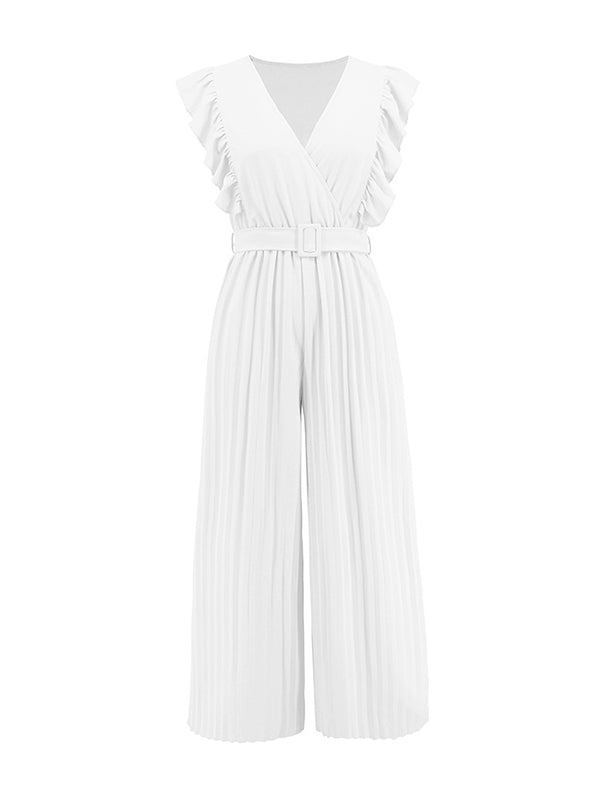 High-Waist V-Neck Pleated Ruffle Belt