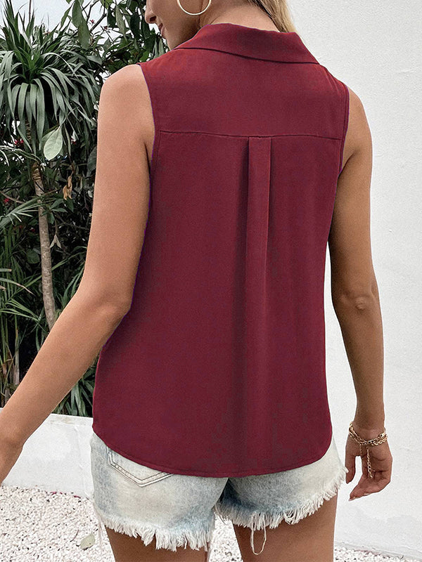 V-Neck Button-Detail Sleeveless Relaxed Vest