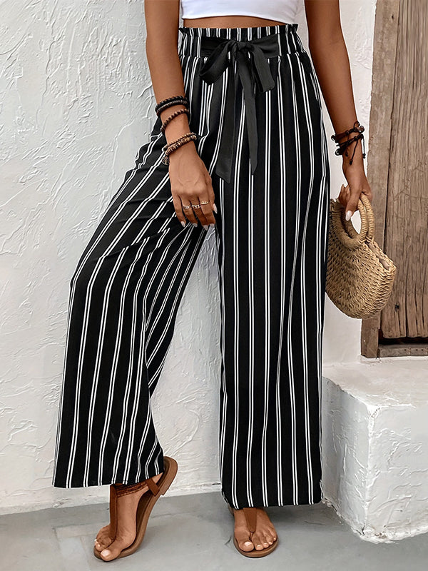 Striped High-Waist Pocket Relaxed Pants