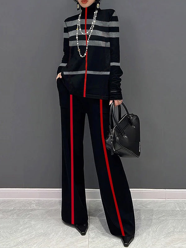 Striped Wide-Leg Relaxed Pants