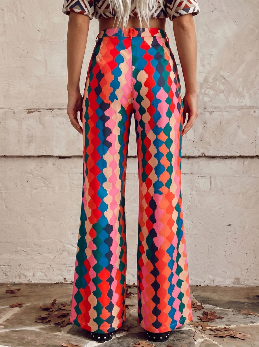 Printed High-Waist Plus Size Button-Detail Pants