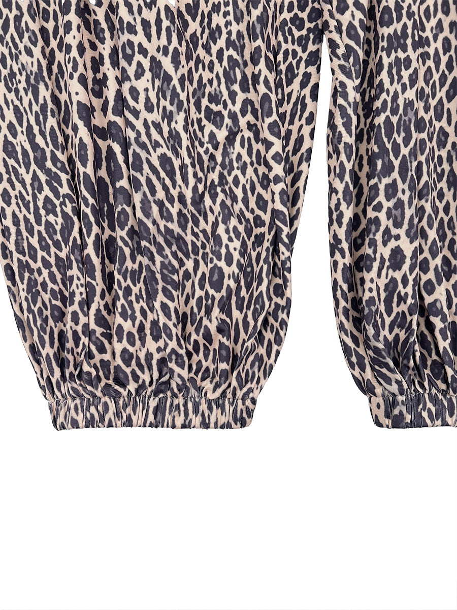 Leopard Print High-Waist Hooded Pleated Jumpsuit