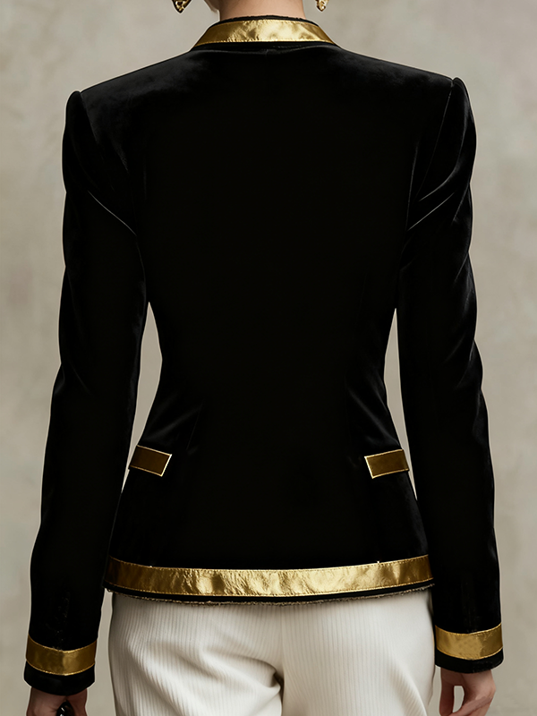 Round-Neck Button-Detail Long-Sleeve Contrast Jacket