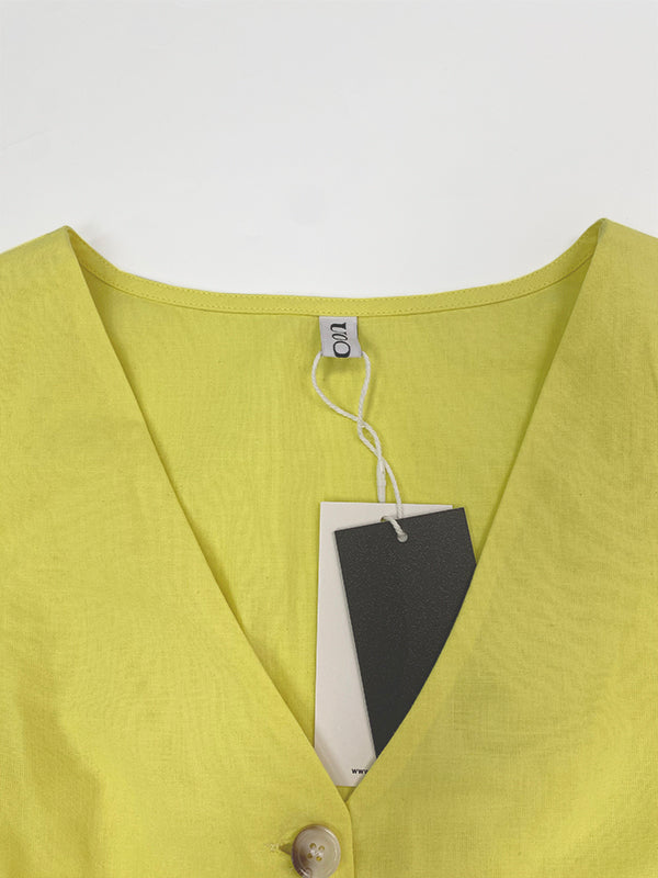 High-Waist V-Neck Button-Detail Pocket Jumpsuit