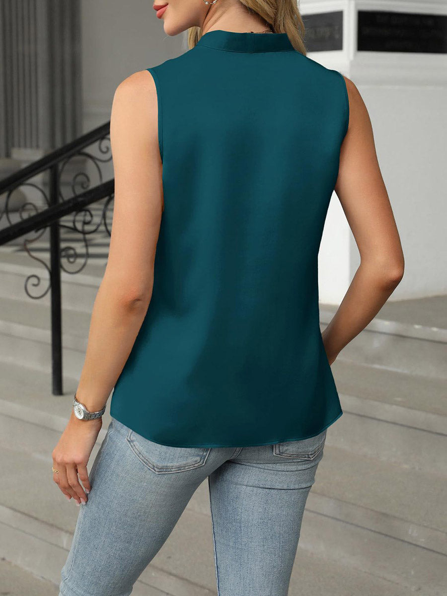 V-Neck Button-Detail Sleeveless Relaxed Tank Top