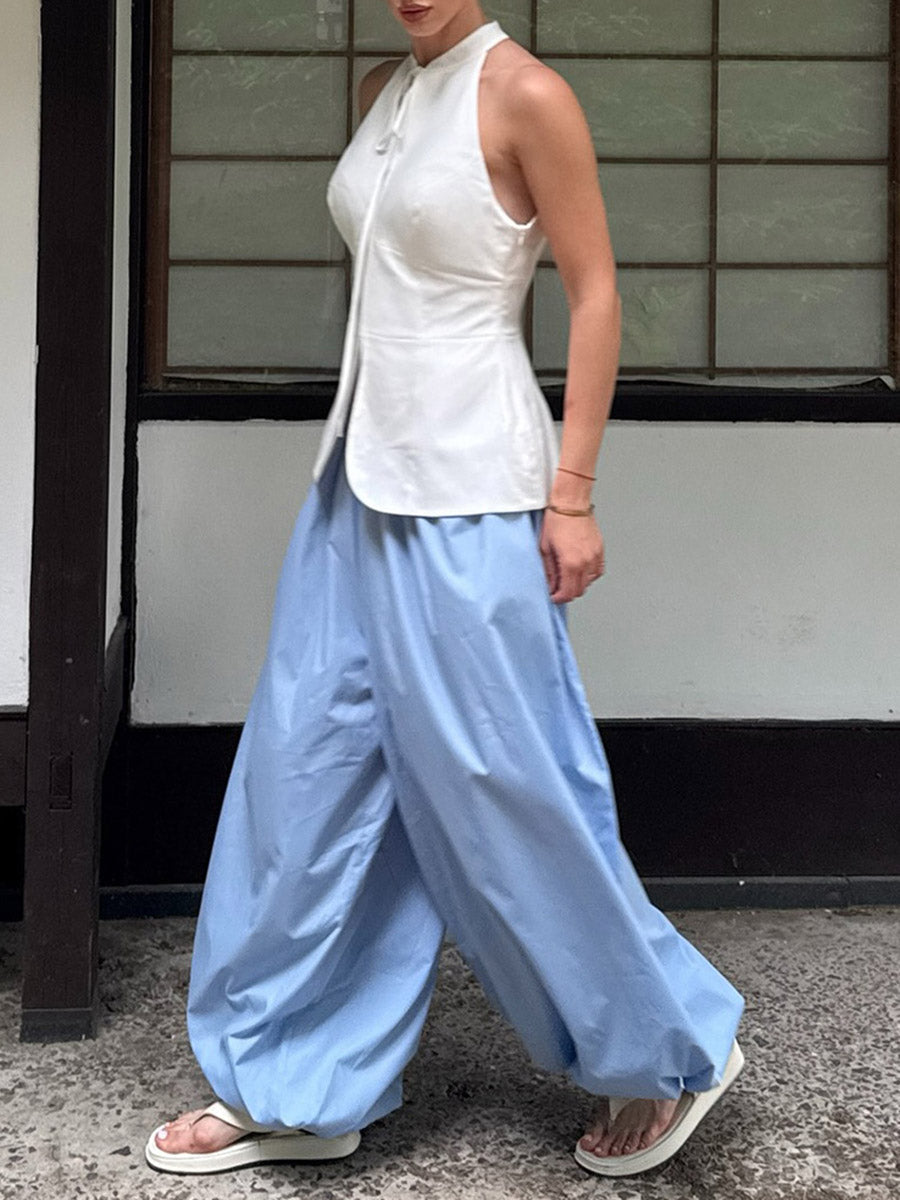 High-Waist Pleated Drawstring Pants
