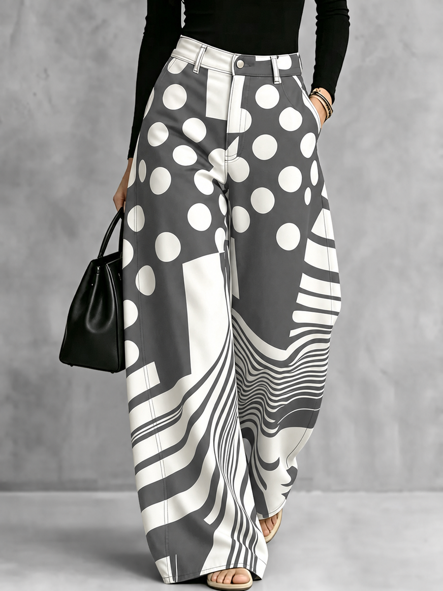 Striped Wide-Leg Button-Detail Zip Pants