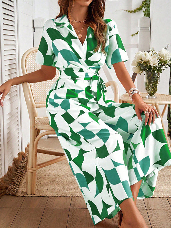 High-Waist V-Neck Button-Detail Relaxed Jumpsuit