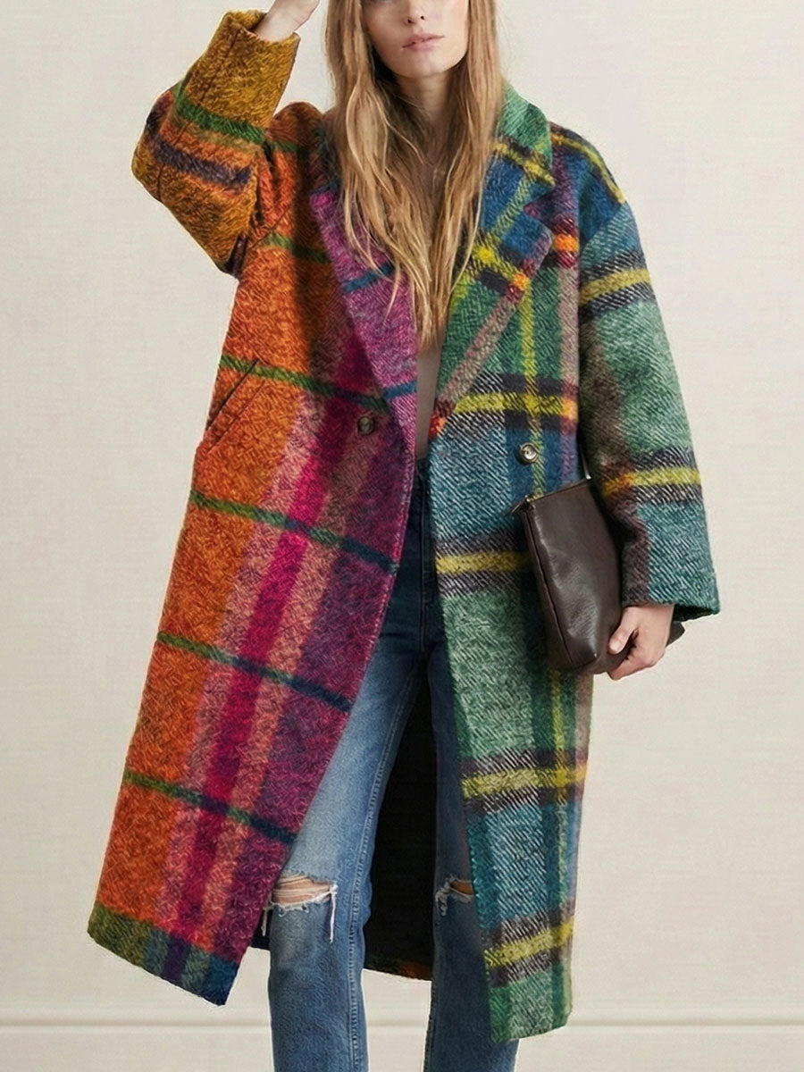 Checked Three-Quarter Sleeve Relaxed Contrast Jacket