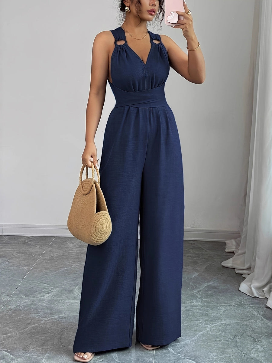 High-Waist Open-Back Sleeveless Jumpsuit