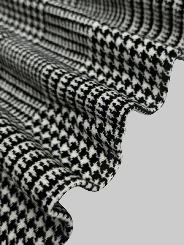 Houndstooth Checked Stand-Collar Asymmetric Jacket
