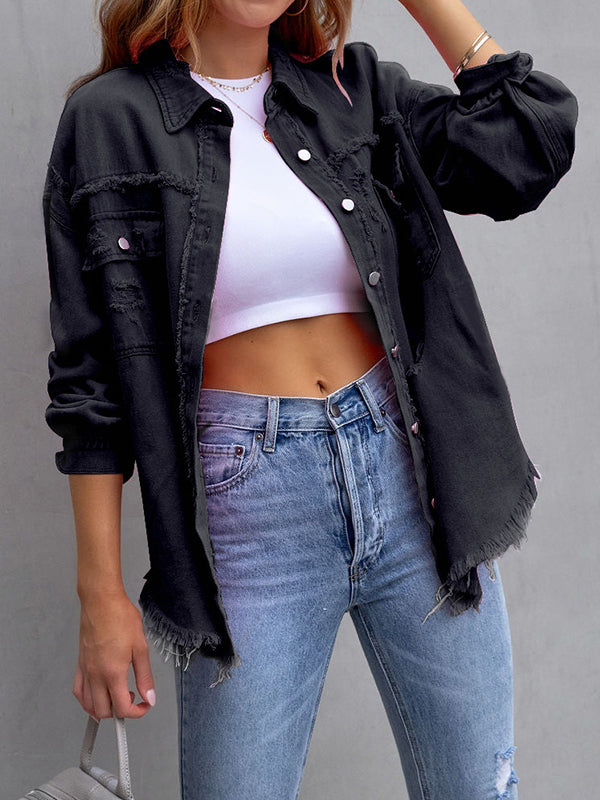 Fringe Pocket Long-Sleeve Relaxed Jacket