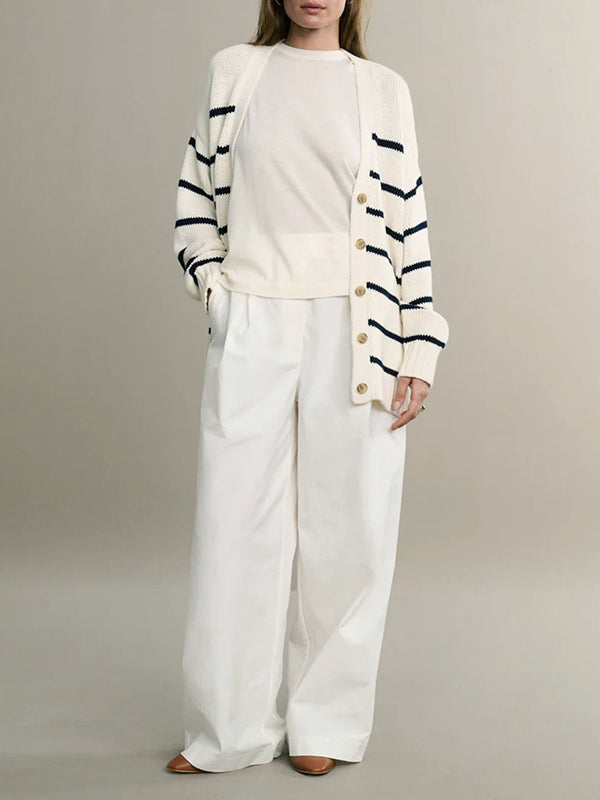 Striped V-Neck Long-Sleeve Relaxed Cardigan