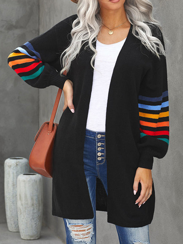 Striped Long-Sleeve Relaxed Contrast Cardigan
