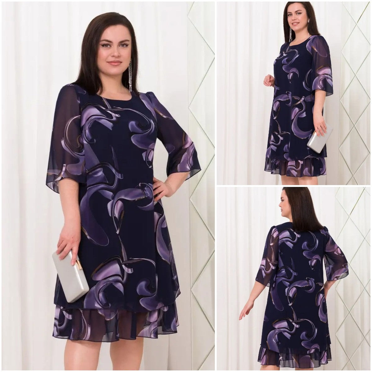 Emma | Midnight Swirl Chiffon Dress