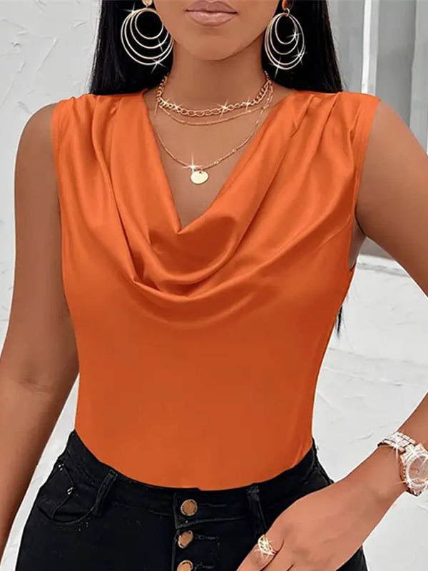V-Neck Pleated Sleeveless Relaxed Vest
