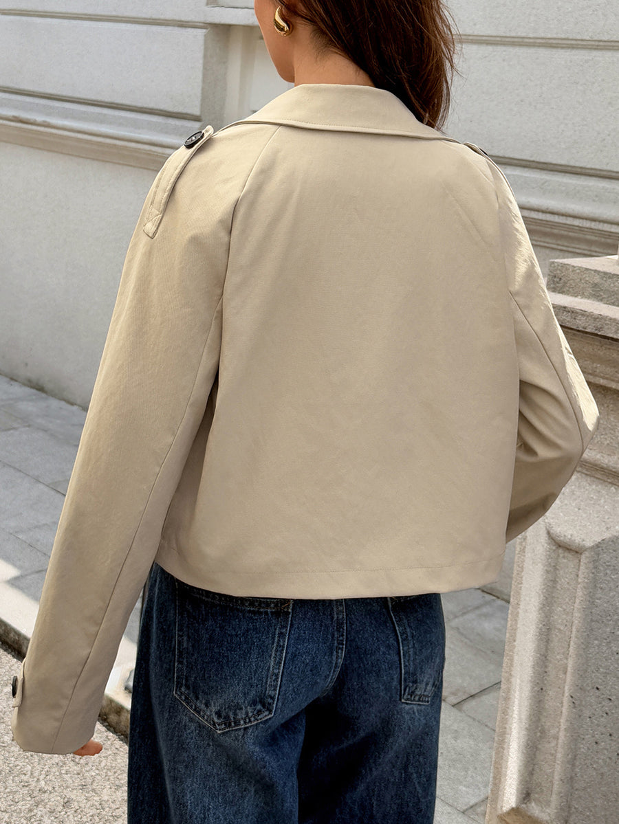 Notch-Collar Button-Detail Long-Sleeve Jacket