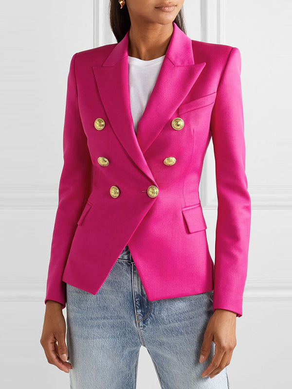 Notch-Collar Button-Detail Long-Sleeve Blazer