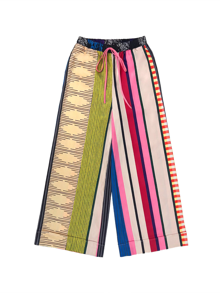 Striped Wide-Leg Drawstring Relaxed Pants