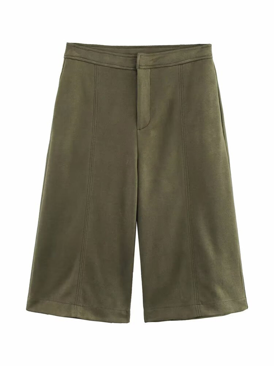 Wide-Leg Cropped Button-Detail Zip Pants