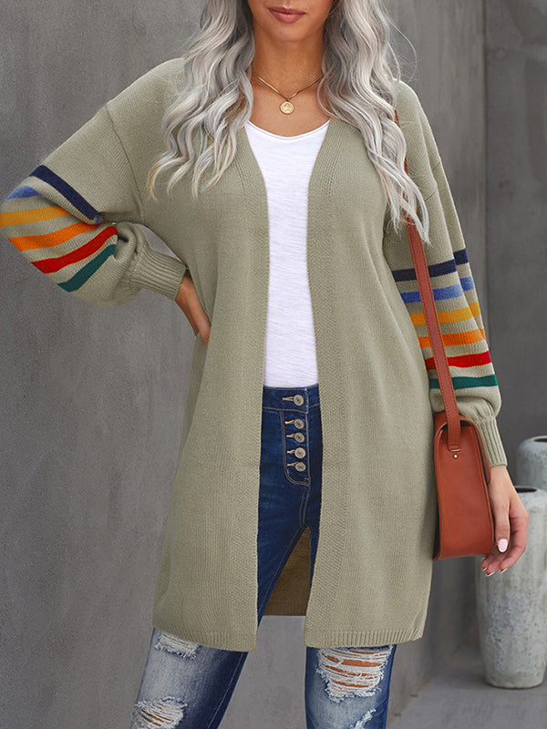 Striped Long-Sleeve Relaxed Contrast Cardigan