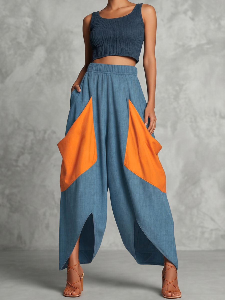 High-Waist Pocket Elastic Relaxed Pants