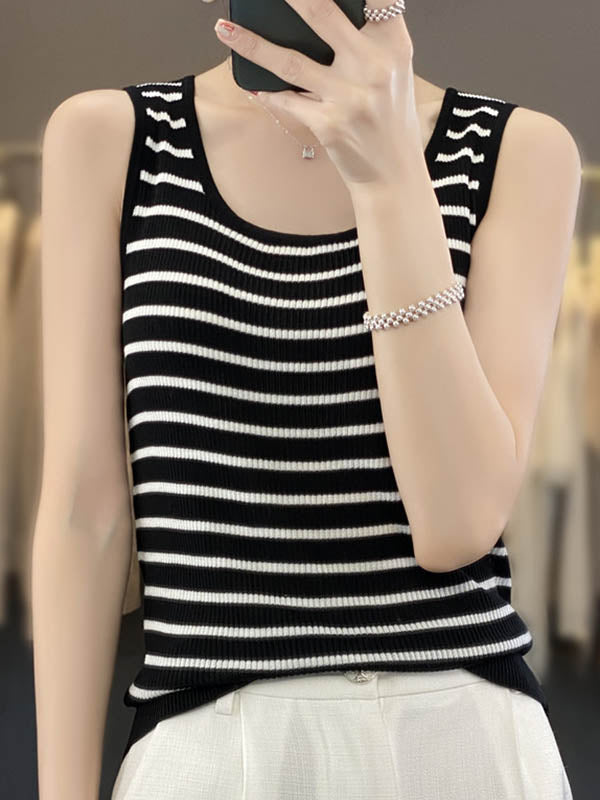 Striped Sleeveless Relaxed Contrast Vest