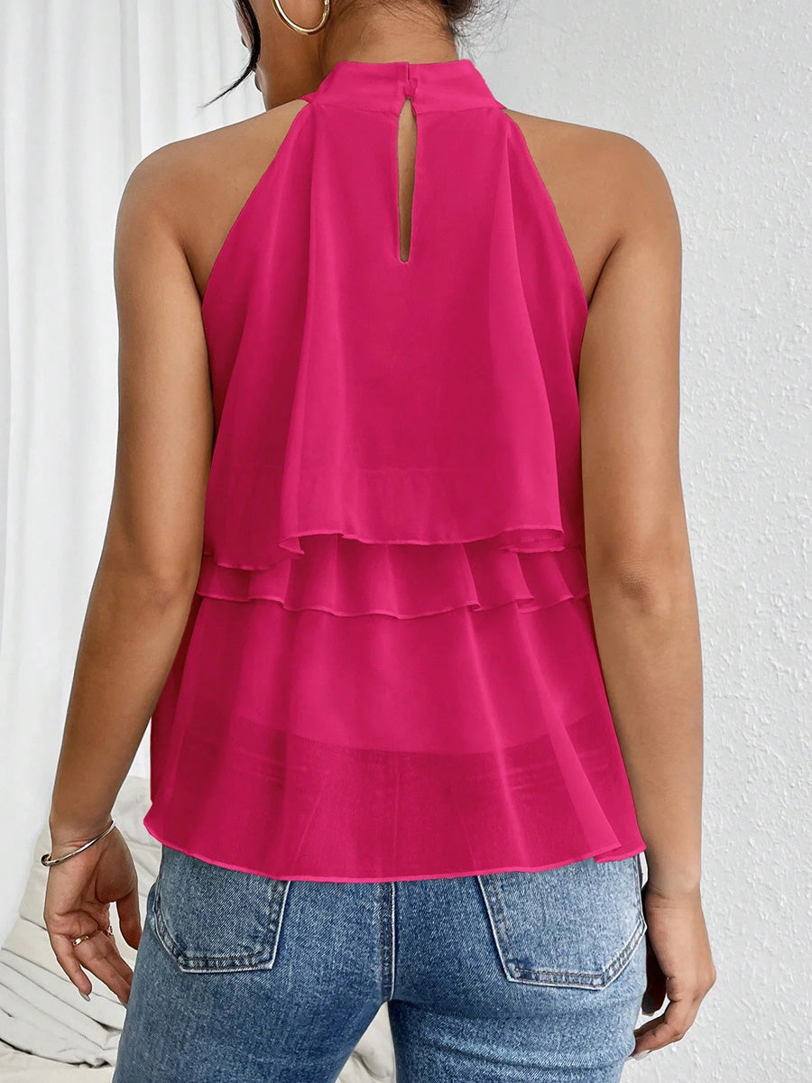 Halter-Neck Ruffle Sleeveless Cut-Out Tank Top