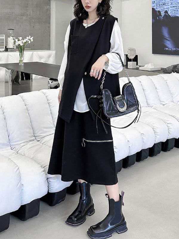 Round-Neck Asymmetric Zip Sleeveless Vest